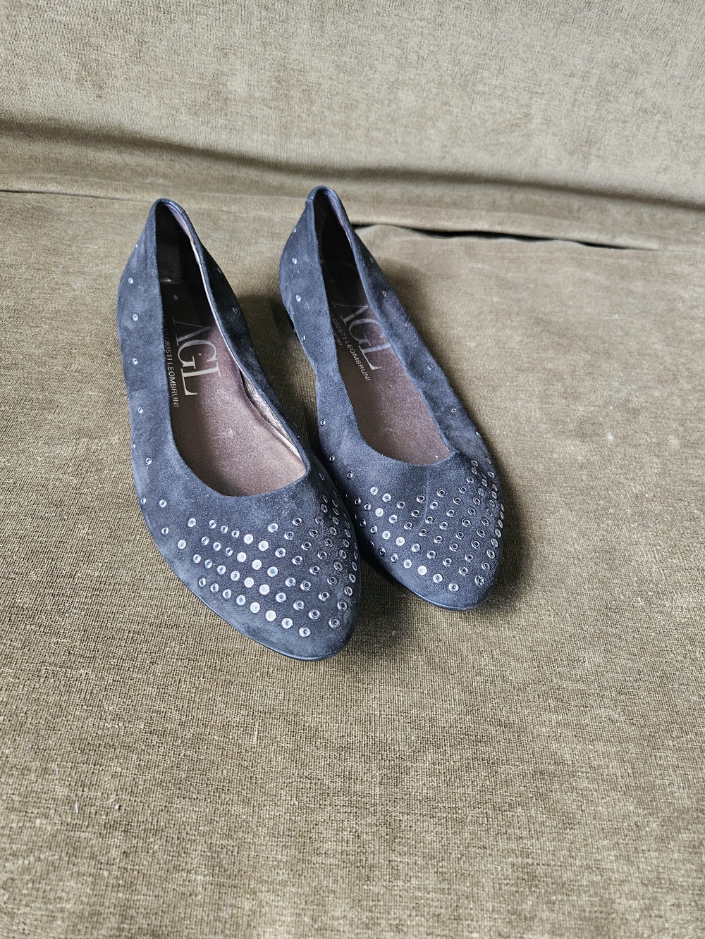 AGL Black Suede Studded Pointed-Toe Ballet Flats - Picture 5 of 12